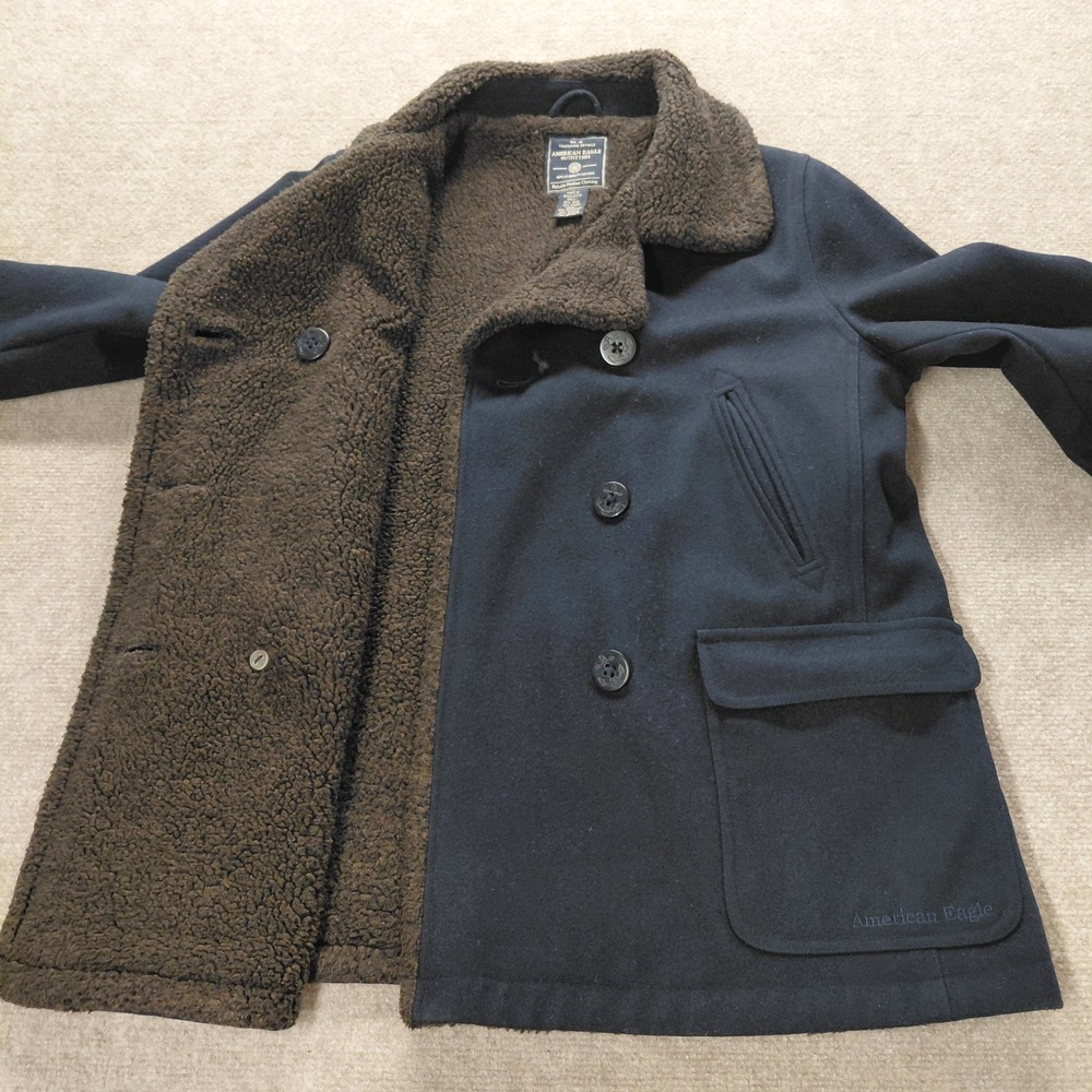 American Eagle Womens Double Breasted Pea Coat Sherpa Lined Jacket Business Y2k - Picture 4 of 12
